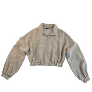 Zaful Long Sleeve Tan Cropped Bomber Jacket Women’s Size Medium